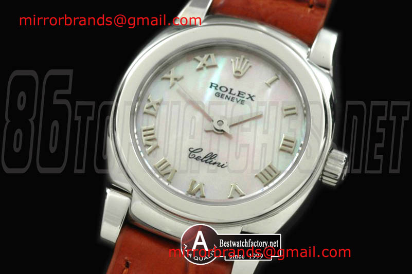 Luxury Rolex Ladies Mini Cellini SS/Leather MOP White Roman Swiss Quartz