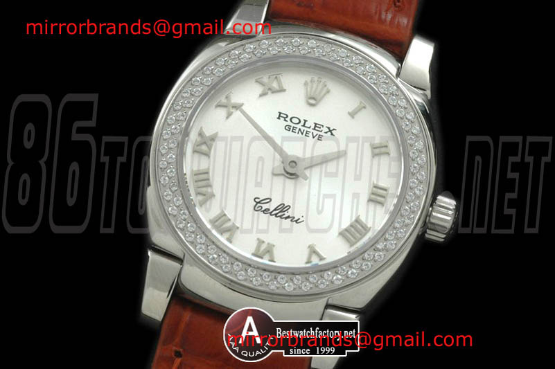 Luxury Rolex Ladies Mini Cellini SS/Leather White Roman Swiss Quartz