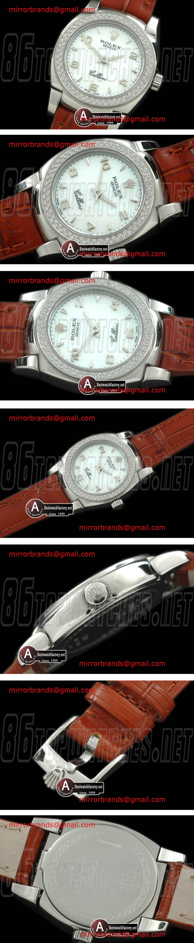 Luxury Rolex Ladies Mini Cellini SS/Leather MOP White Num Swiss Quartz