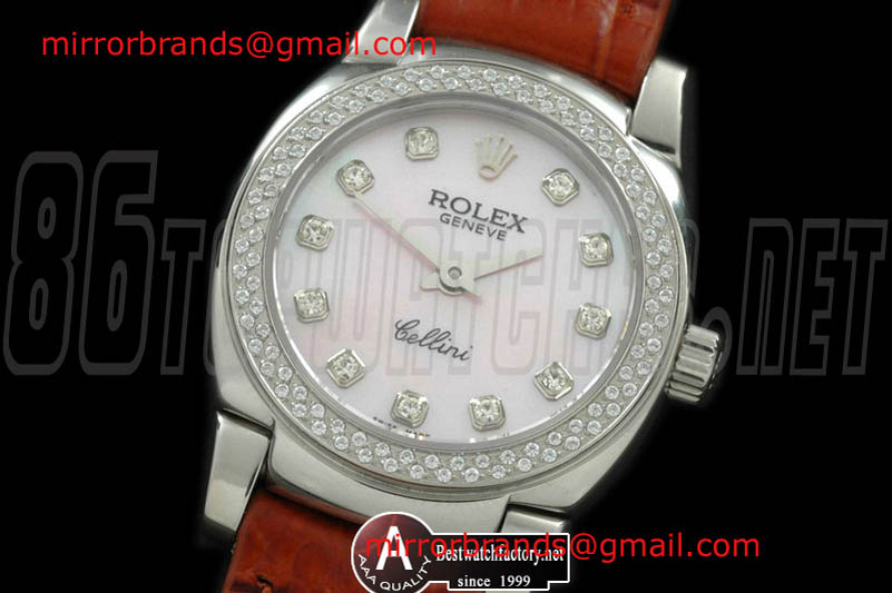 Luxury Rolex Ladies Mini Cellini SS/Leather MOP Pink Diamond Swiss Quartz