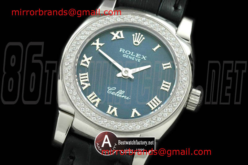 Luxury Rolex Ladies Mini Cellini SS/Leather Blue Roman Swiss Qtz
