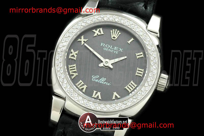 Luxury Rolex Ladies Mini Cellini SS/Leather Grey Roman Swiss Quartz