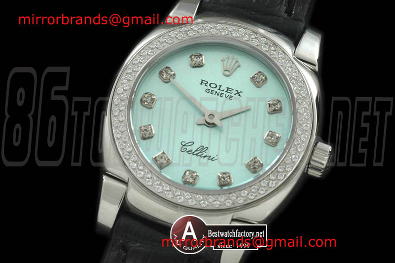 Luxury Rolex Ladies Mini Cellini SS/Leather Lilac Blue Diamond Swiss Quartz