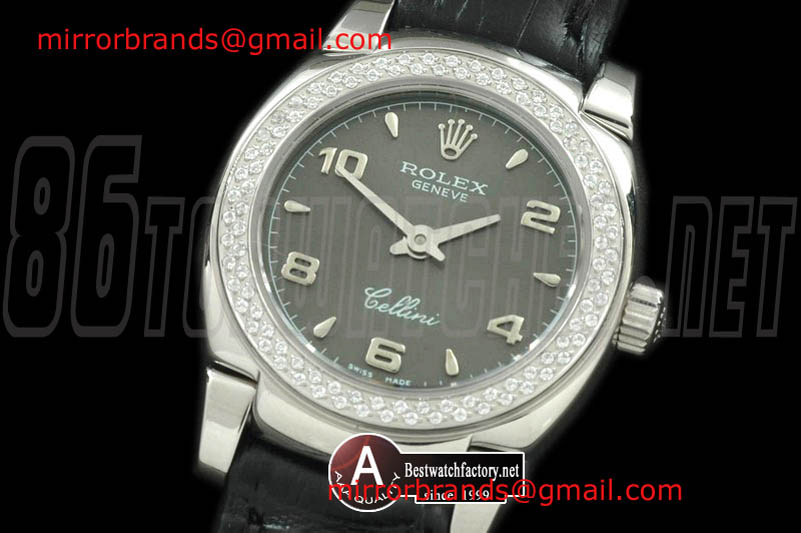 Luxury Rolex Ladies Mini Cellini SS/Leather Grey Num Swiss Quartz