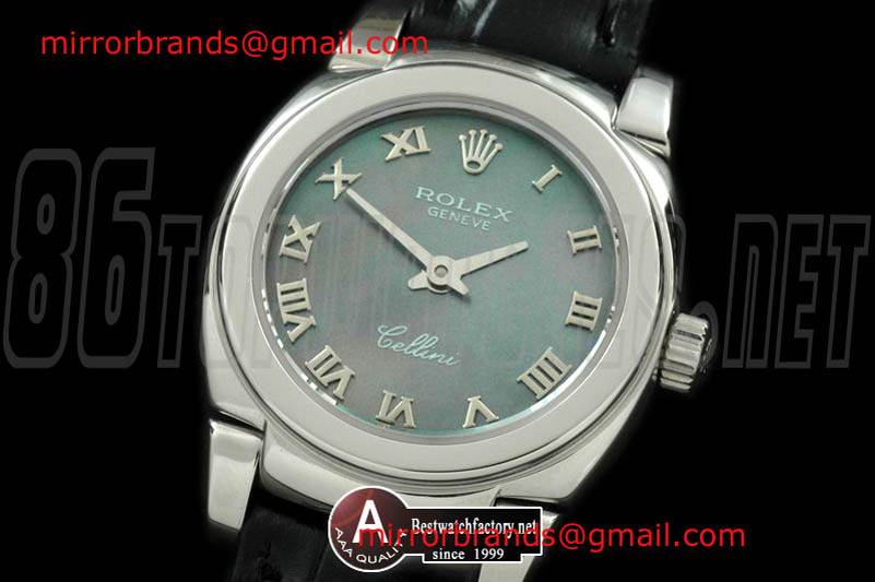 Luxury Rolex Ladies Mini Cellini SS/Leather MOP Green Roman Swiss Quartz