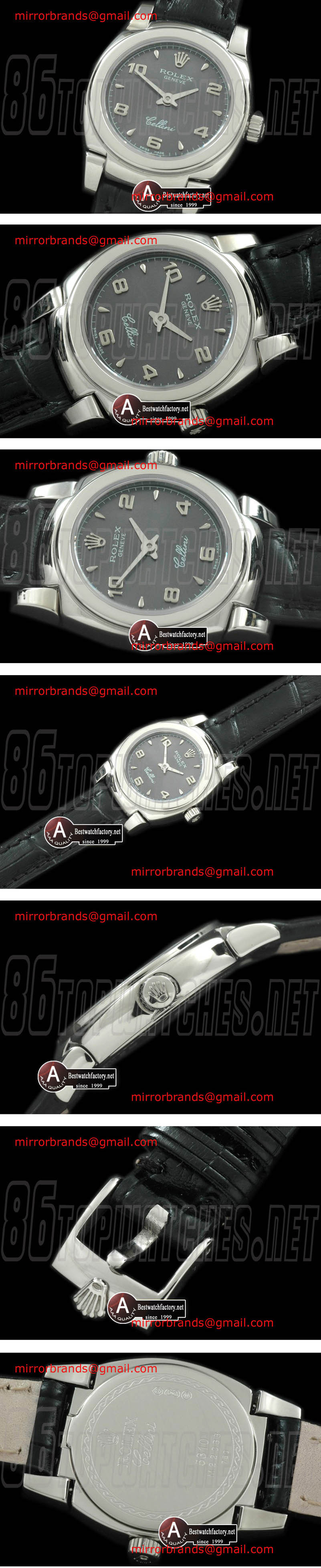 Luxury Rolex Ladies Mini Cellini SS/Leather Grey Num Swiss Qtz