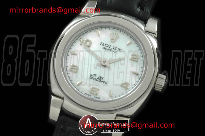 Luxury Rolex Ladies Mini Cellini SS/Leather MOP White Num Swiss Qtz