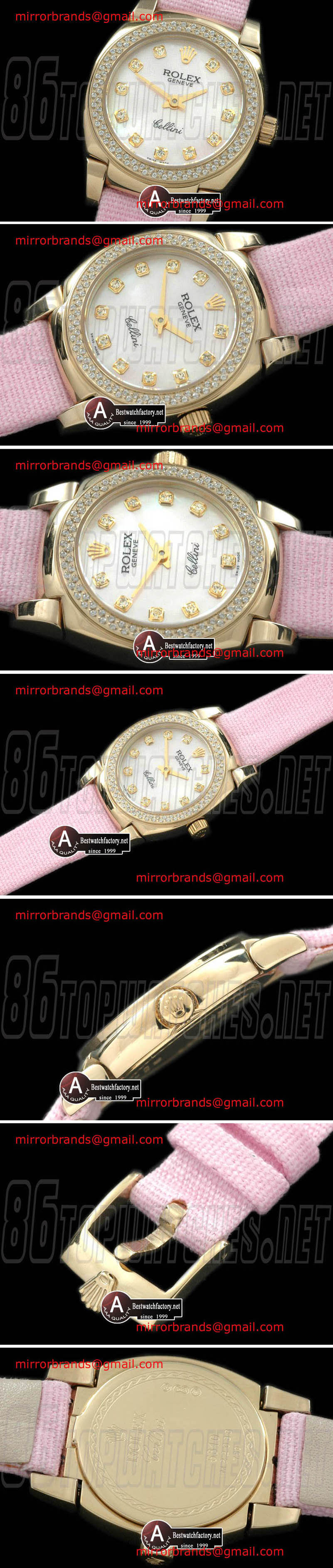 Luxury Rolex Ladies Mini Cellini Yellow Gold /Leather MOP Pink Diamond Swiss Qtz