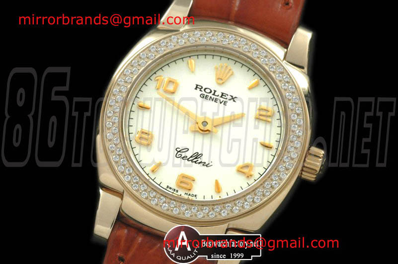 Luxury Rolex Ladies Mini Cellini Yellow Gold/Leather White Numaral Swiss Qtz