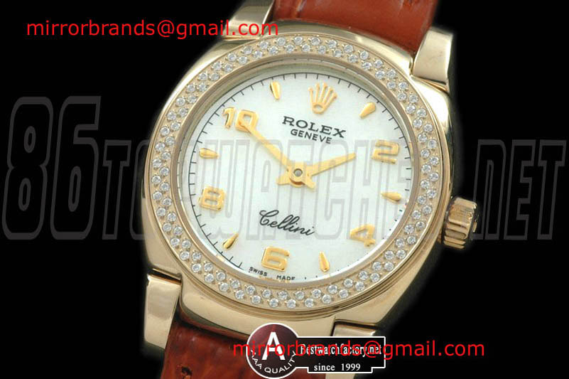 Luxury Rolex Ladies Mini Cellini Yellow Gold /Leather MOP White Numeral Swiss Qtz