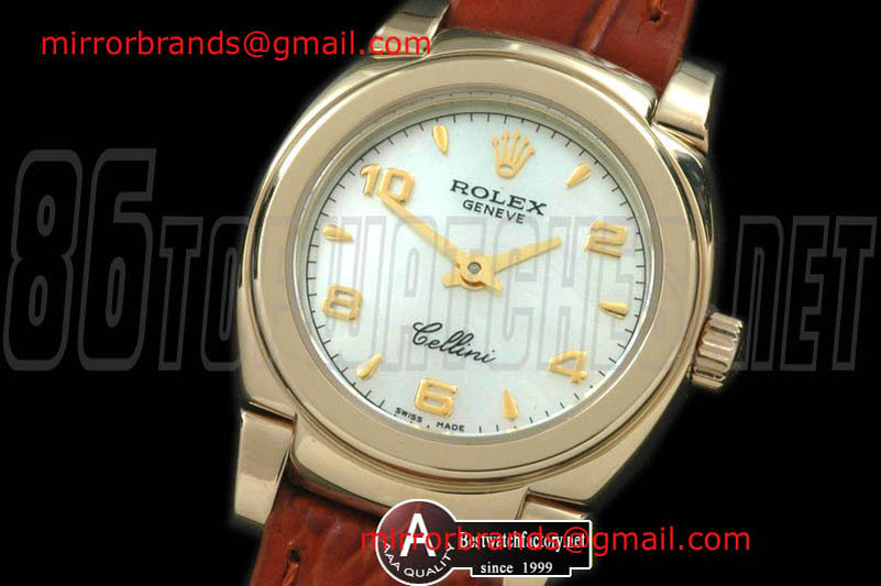 Luxury Rolex Ladies Mini Cellini Yellow Gold/Leather MOP White Numeral Swiss Qtz