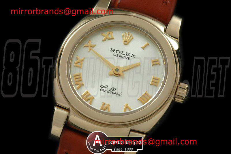 Luxury Rolex Ladies Mini Cellini Yellow Gold/Leather Silver Roman Swiss Qtz