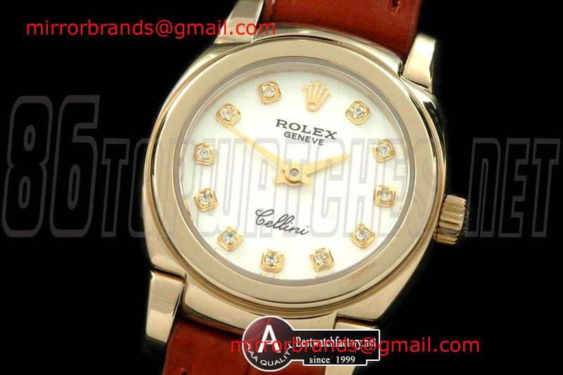 Luxury Rolex Ladies Mini Cellini Yellow Gold/Leather White Diamond Swiss Qtz