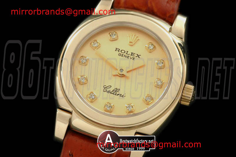 Luxury Rolex Ladies Mini Cellini Yellow Gold/Leather Gold Diamond Swiss Qtz