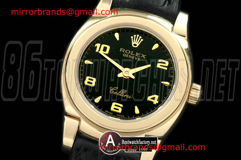 Luxury Rolex Ladies Mini Cellini Yellow Gold/Leather Black Numeral Swiss Qtz