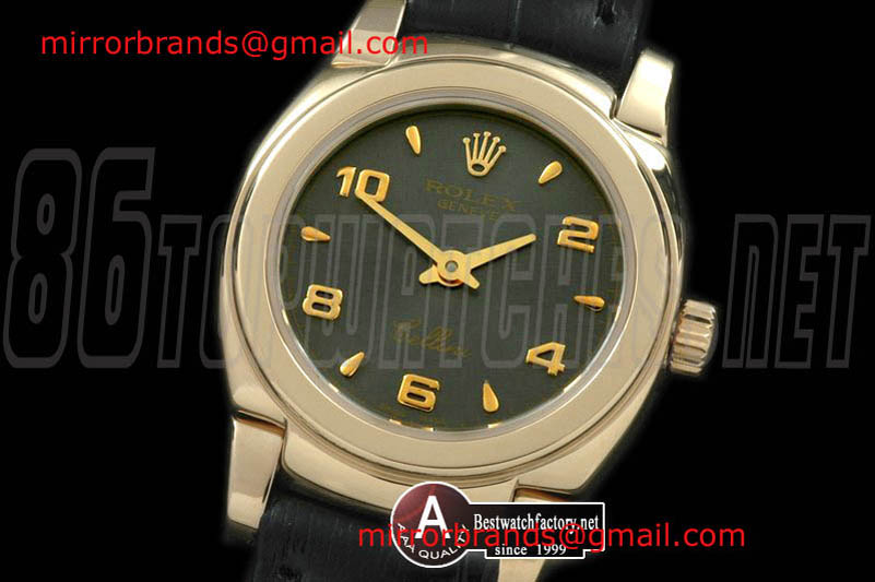 Luxury Rolex Ladies Mini Cellini Yellow Gold/Leather MOP Black Numeral Swiss Qtz