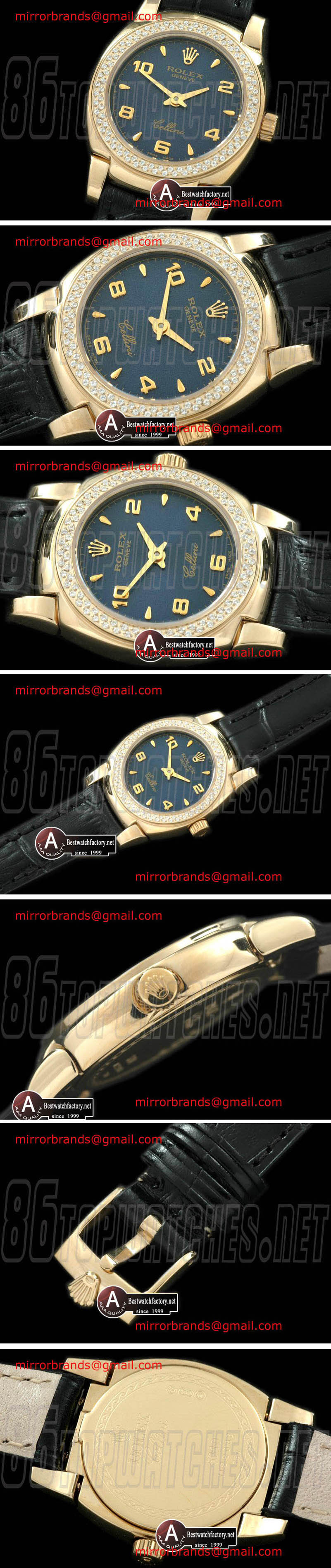 Luxury Rolex Ladies Mini Cellini Yellow Gold/Leather Blue Numeral Swiss Qtz