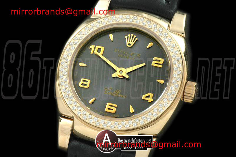 Luxury Rolex Ladies Mini Cellini Yellow Gold/Leather MOP Black Numeral Swiss Qtz