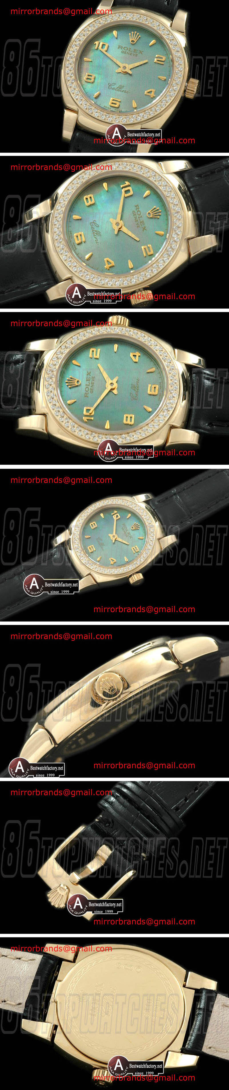Luxury Rolex Ladies Mini Cellini Yellow Gold/Leather MOP Green Numeral Swiss Qtz