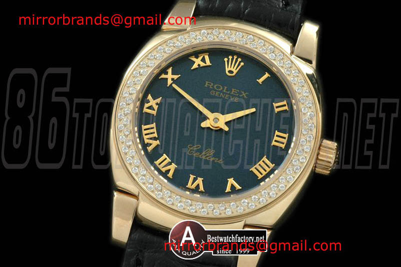 Luxury Rolex Ladies Mini Cellini Yellow Gold/Leather Blue Roman Swiss Qtz