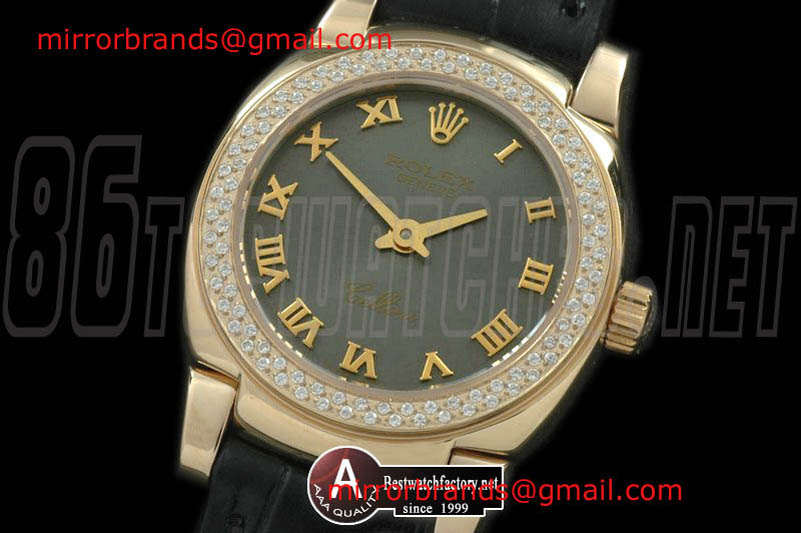 Luxury Rolex Ladies Mini Cellini Yellow Gold/Leather Grey Roman Swiss Qtz