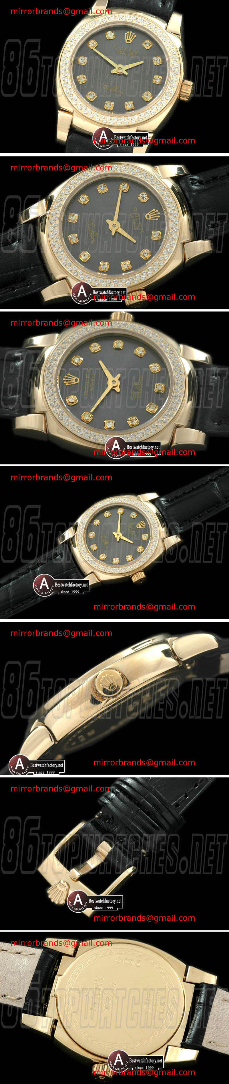 Luxury Rolex Ladies Mini Cellini Yellow Gold/Leather Grey Diamond Swiss Qtz