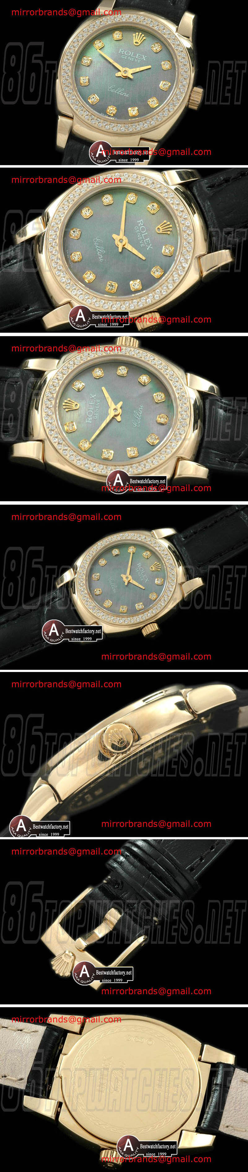 Luxury Rolex Ladies Mini Cellini Yellow Gold/Leather MOP Green Diamond Swiss Qtz