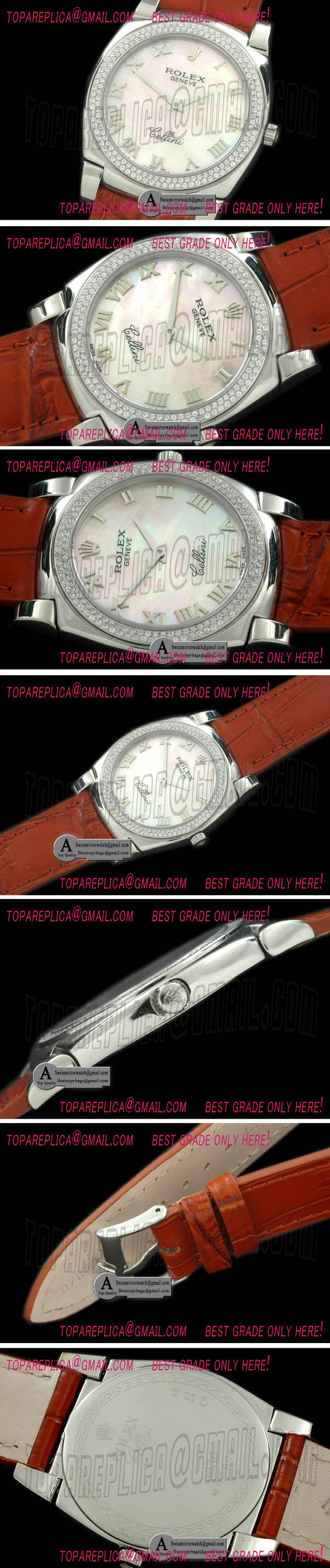 Rolex Cellini SS/Leather MOP Pink Swiss Quartz Replica Watches