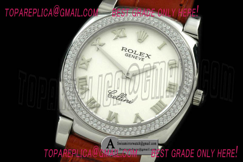 Rolex Cellini Mid Size SS/Leather White Swiss Quartz Replica Watches