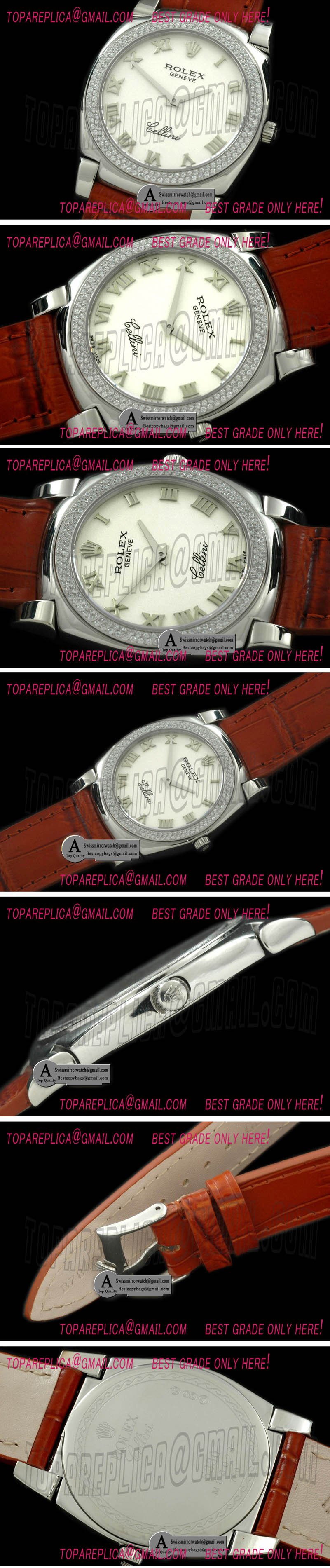 Rolex Cellini Mid Size SS/Leather White Swiss Quartz Replica Watches