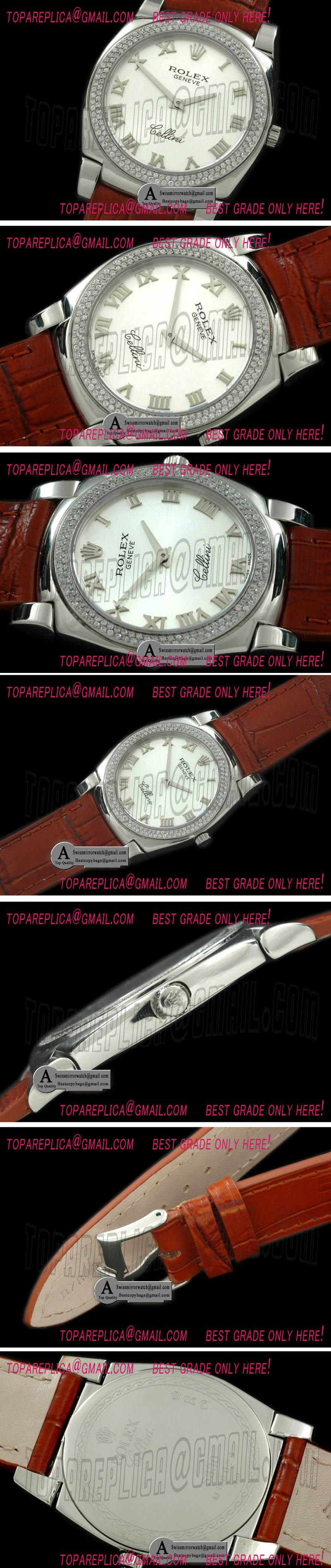 Rolex Cellini Mid Size SS/Leather Silver Swiss Quartz Replica Watches