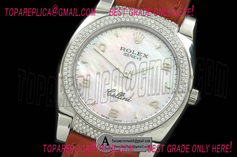 Rolex Ladies Cellini SS/LE/Diamond MOP Pink Numeral Swiss Quartz Replica Watches