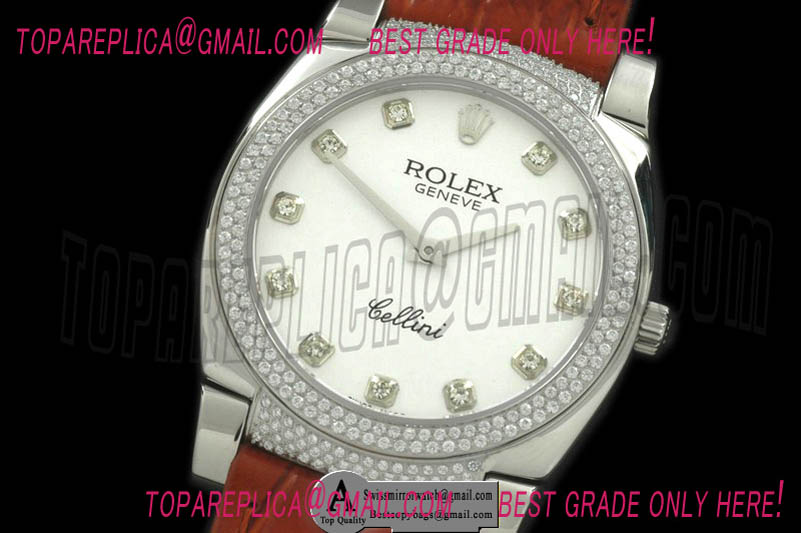 Rolex Ladies Cellini SS/Leather/Diamond MOP White Diamond Swiss Quartz Replica Watches