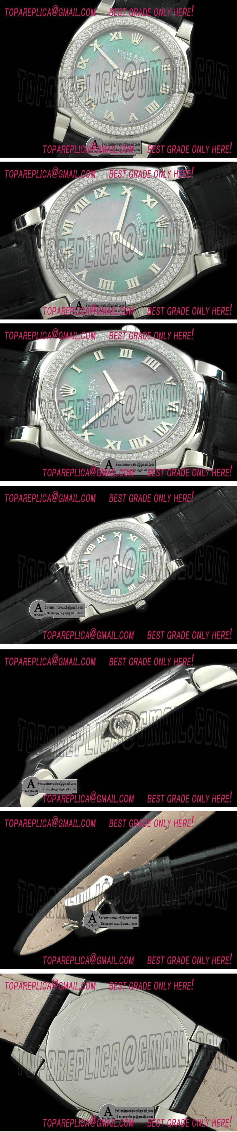 Rolex Cellini SS/Leather MOP Green Swiss Quartz Replica Watches