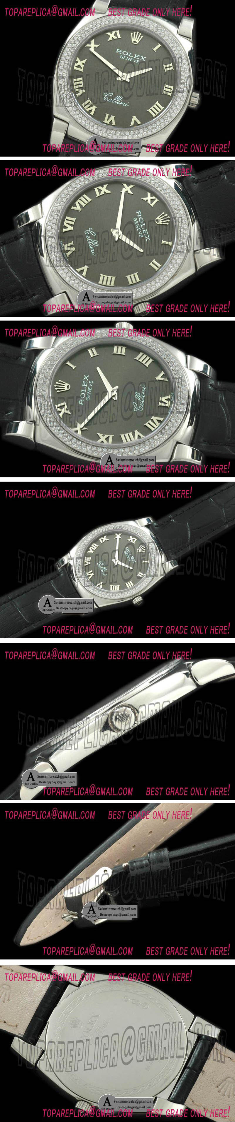 Rolex Cellini SS/Leather Grey Swiss Quartz Replica Watches