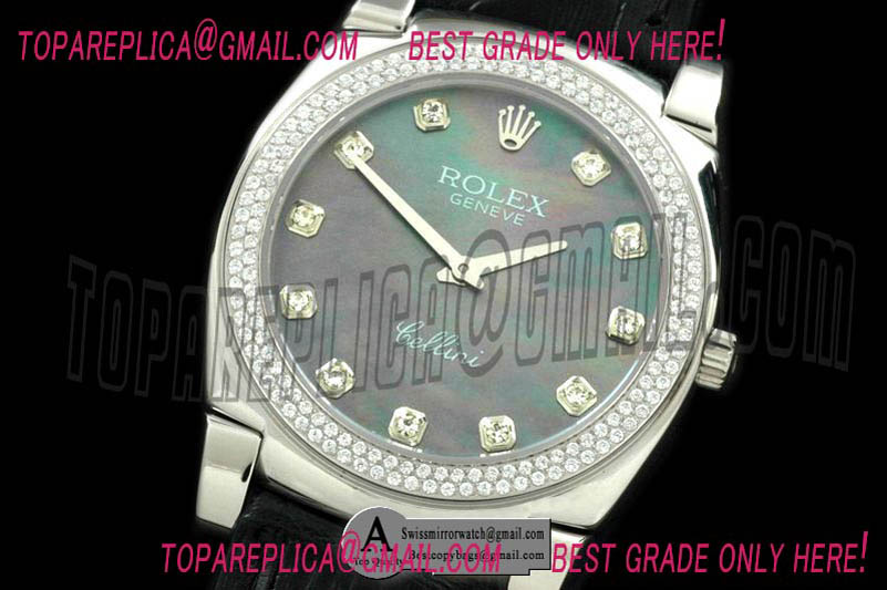 Rolex Cellini SS/Leather MOP Green Diamond Swiss Quartz Replica Watches