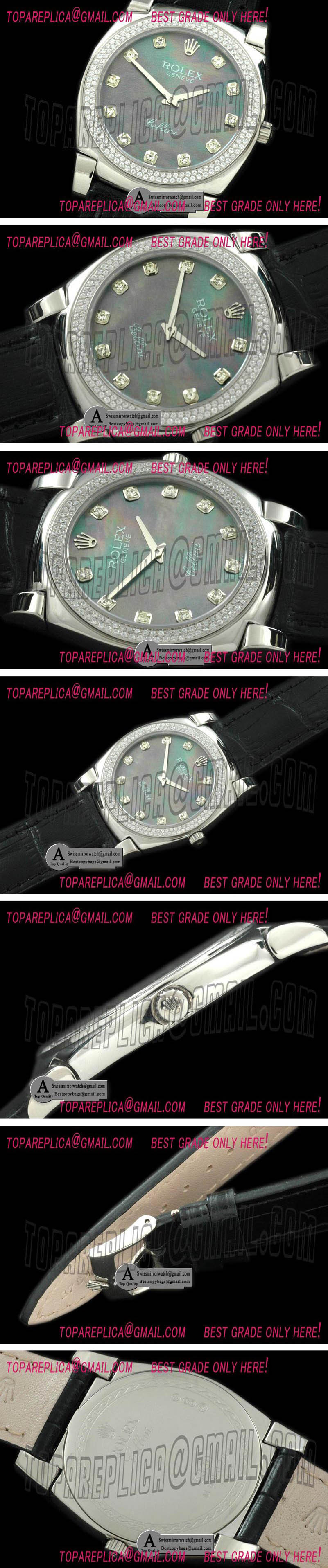 Rolex Cellini SS/Leather MOP Green Diamond Swiss Quartz Replica Watches