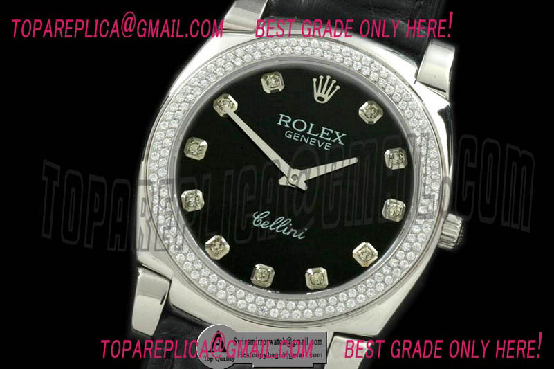 Rolex Cellini SS/Leather Black Swiss Quartz Replica Watches