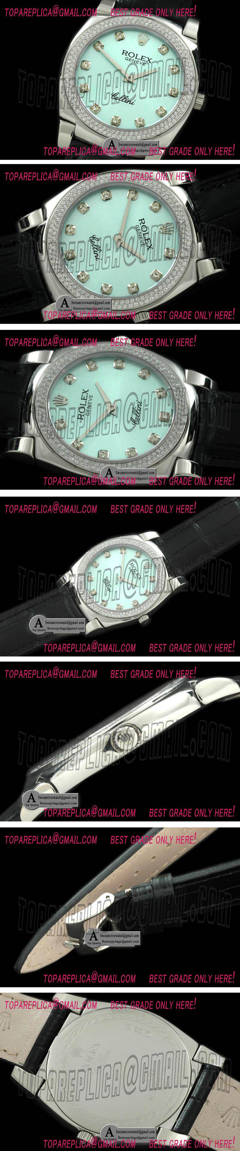 Rolex Cellini SS/Leather Lilac Diamond Swiss Quartz Replica Watches