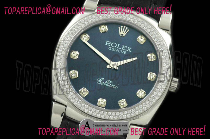 Rolex Cellini SS/Leather Blue Diamond Swiss Quartz Replica Watches