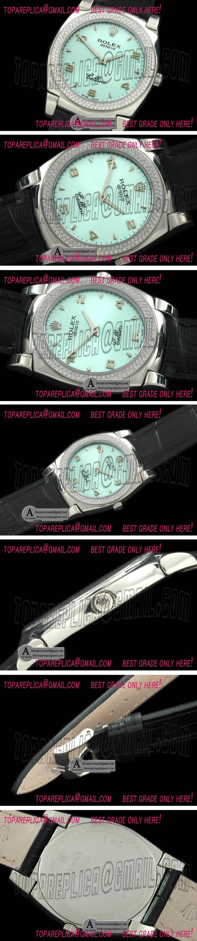Rolex Cellini SS/Leather Lilac Numeral Swiss Quartz Replica Watches