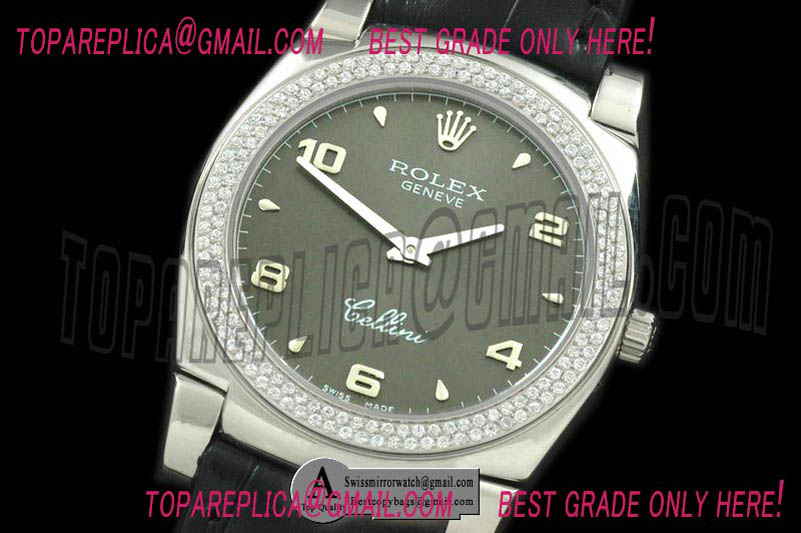 Rolex Cellini SS/Leather Grey Numeral Swiss Quartz Replica Watches