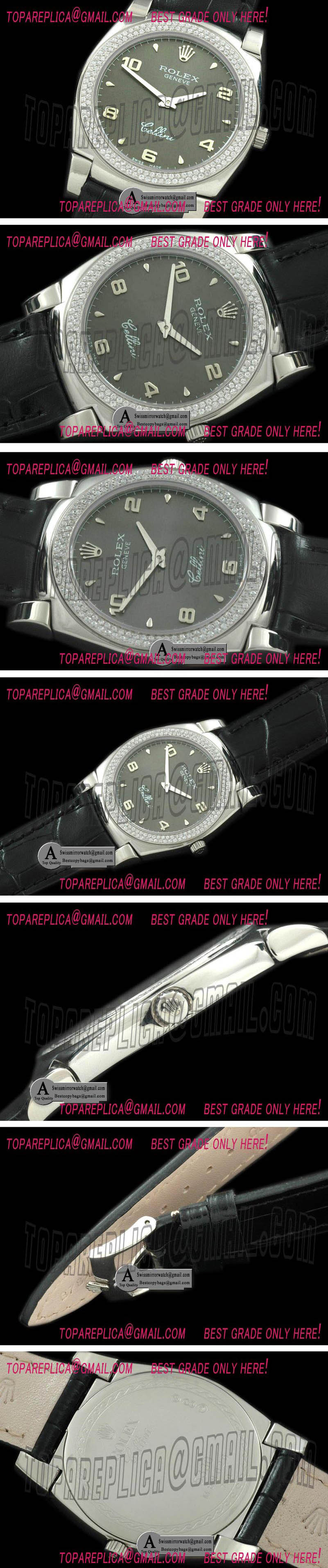 Rolex Cellini SS/Leather Grey Numeral Swiss Quartz Replica Watches
