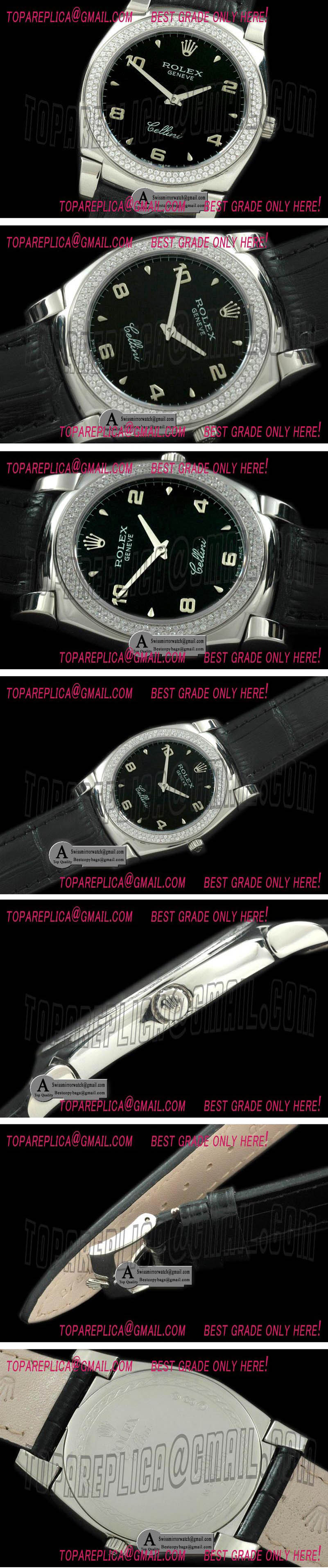 Rolex Cellini SS/Leather Black Numeral Swiss Quartz Replica Watches