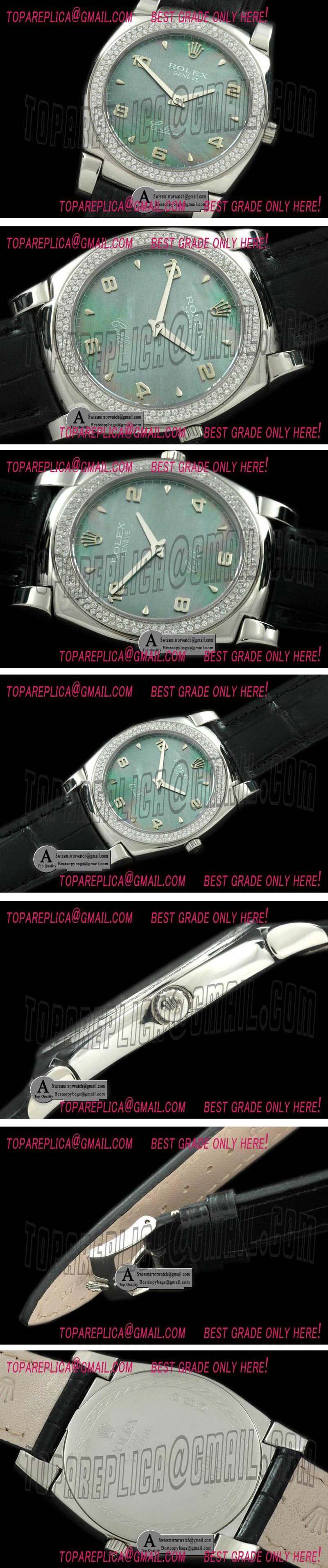 Rolex Cellini SS/Leather MOP Green Numeral Swiss Quartz Replica Watches