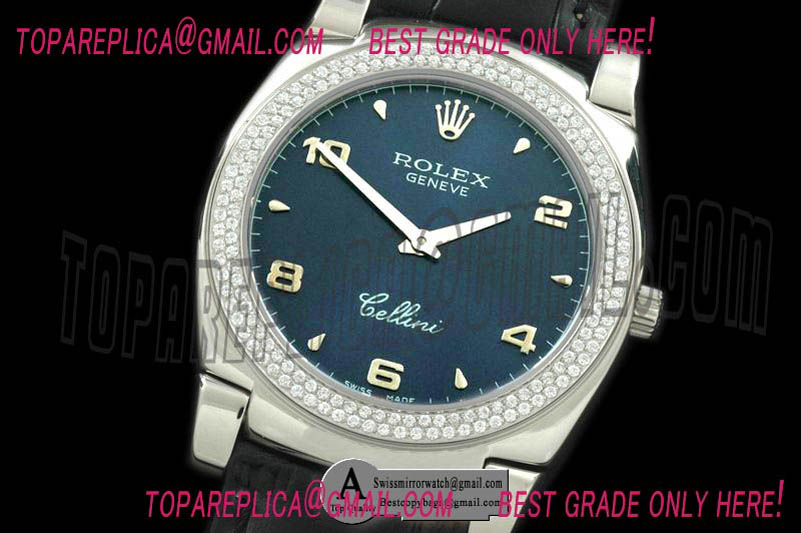 Rolex Cellini SS/Leather Blue Numeral Swiss Quartz Replica Watches