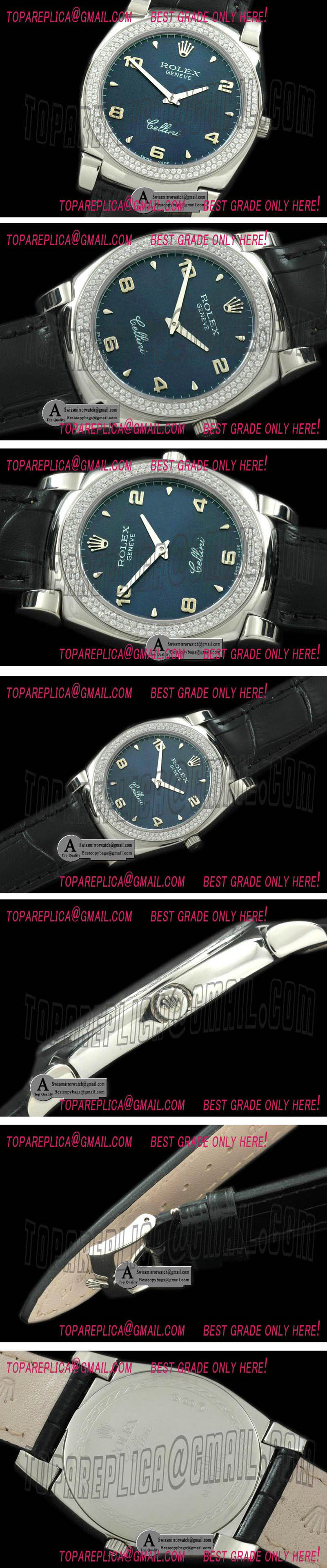 Rolex Cellini SS/Leather Blue Numeral Swiss Quartz Replica Watches