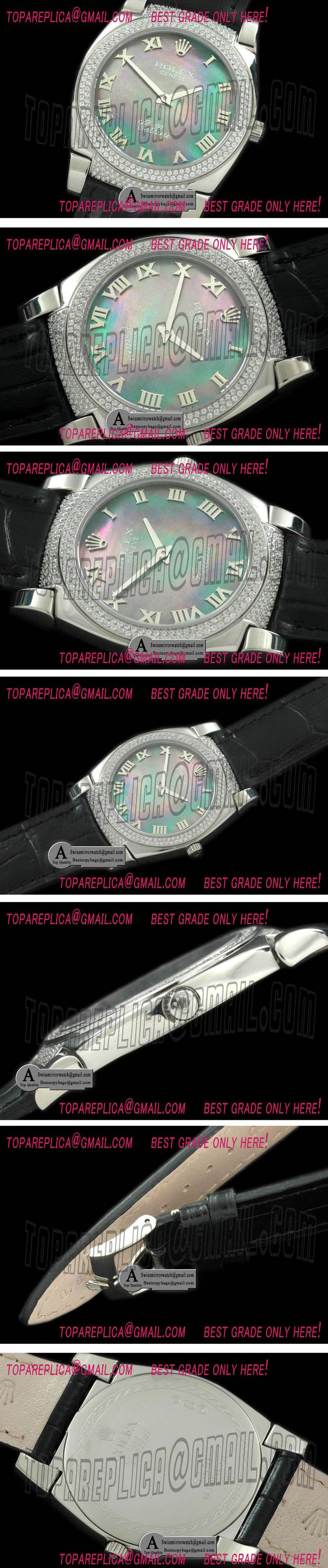 Rolex Ladies Cellini SS/Leather/Diamond MultiTone Numeral Swiss Quartz Replica Watches