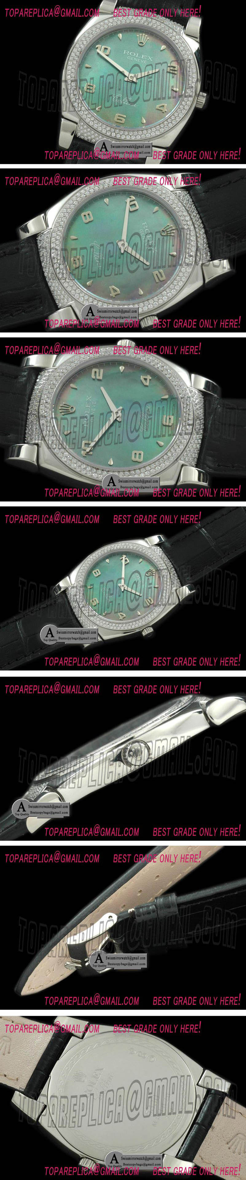 Rolex Ladies Cellini SS/Leather/Diamond MultiTone Numeral Swiss Quartz Replica Watches