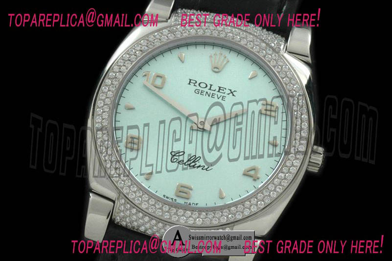 Rolex Ladies Cellini SS/Leather/Diamond Lilac Numeral Swiss Quartz Replica Watches